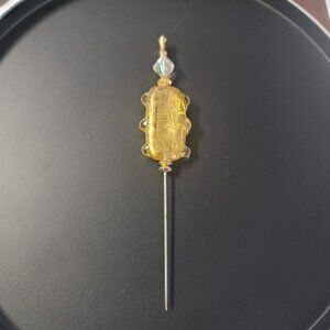 Vintage Venetian Art Glass Hat Sick Pin Gold Rectangle
